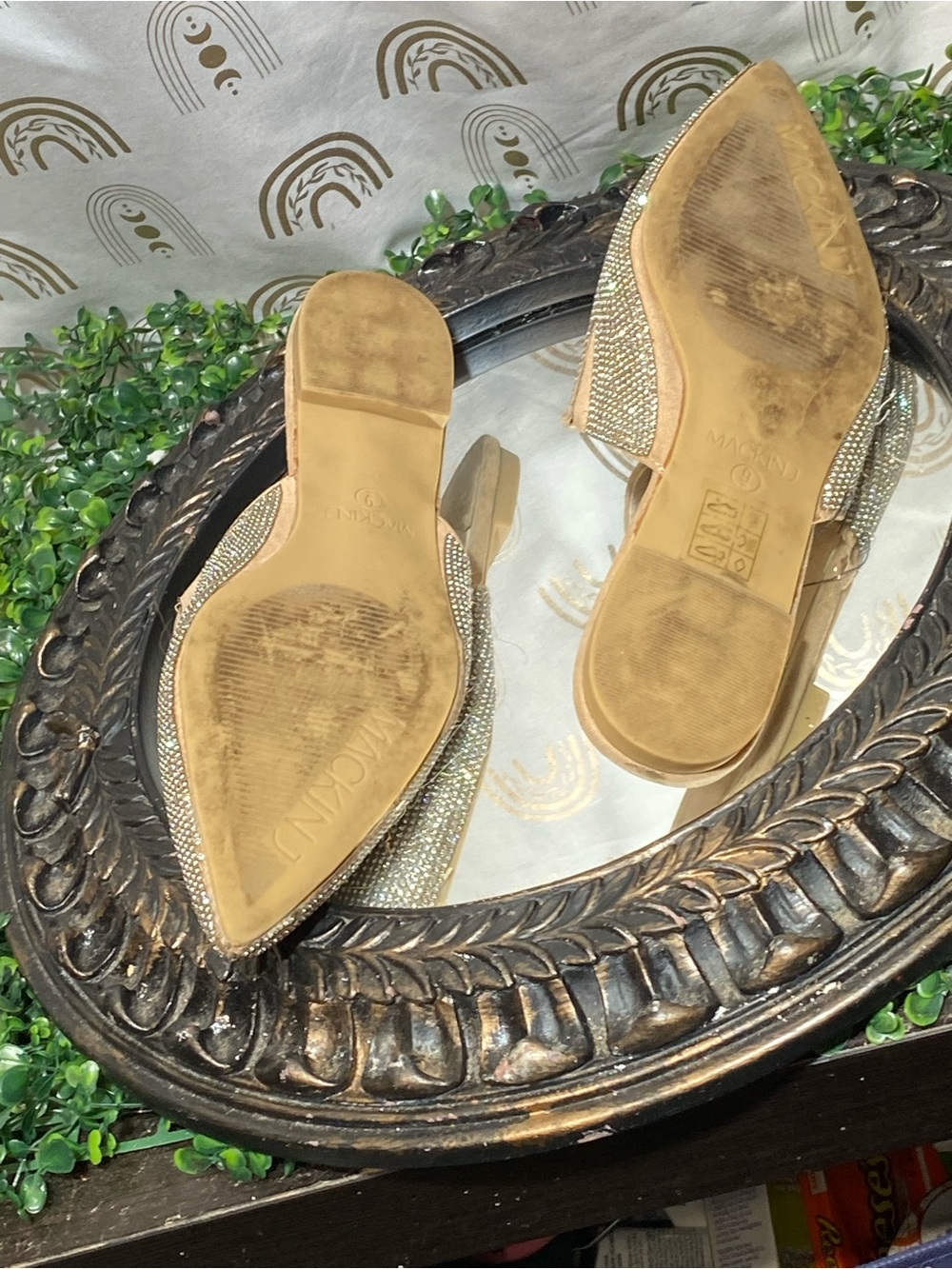 MICKA Gold Rhinestone Pointed-Toe Slip-On Mules - Picture 7 of 9